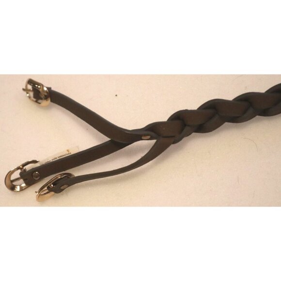 Brown Leather Braided Skinny Double Buckle Belt Adjustable Boho Minimalist - Picture 4 of 5
